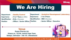 Rusan Pharma Walk-in Interview for Quality Control and Analytical Roles