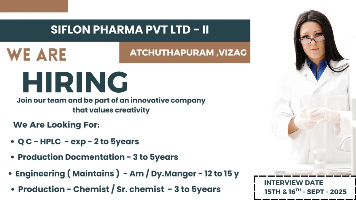 Siflon Pharma Walk-In Interview for Various Roles on 16th September