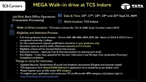 TCS Mega Walk-In Drive for Back Office Operations in Indore