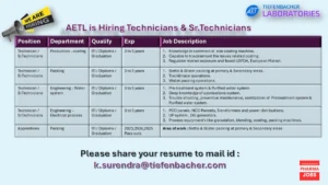 Tiefenbacher Laboratories Hiring for Technicians & Sr. Technicians