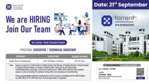 Torrent Pharma Walk in Drive for Quality Control on 21st September