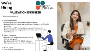 United Pharma Hiring a Validation Engineer – Indianapolis, IN
