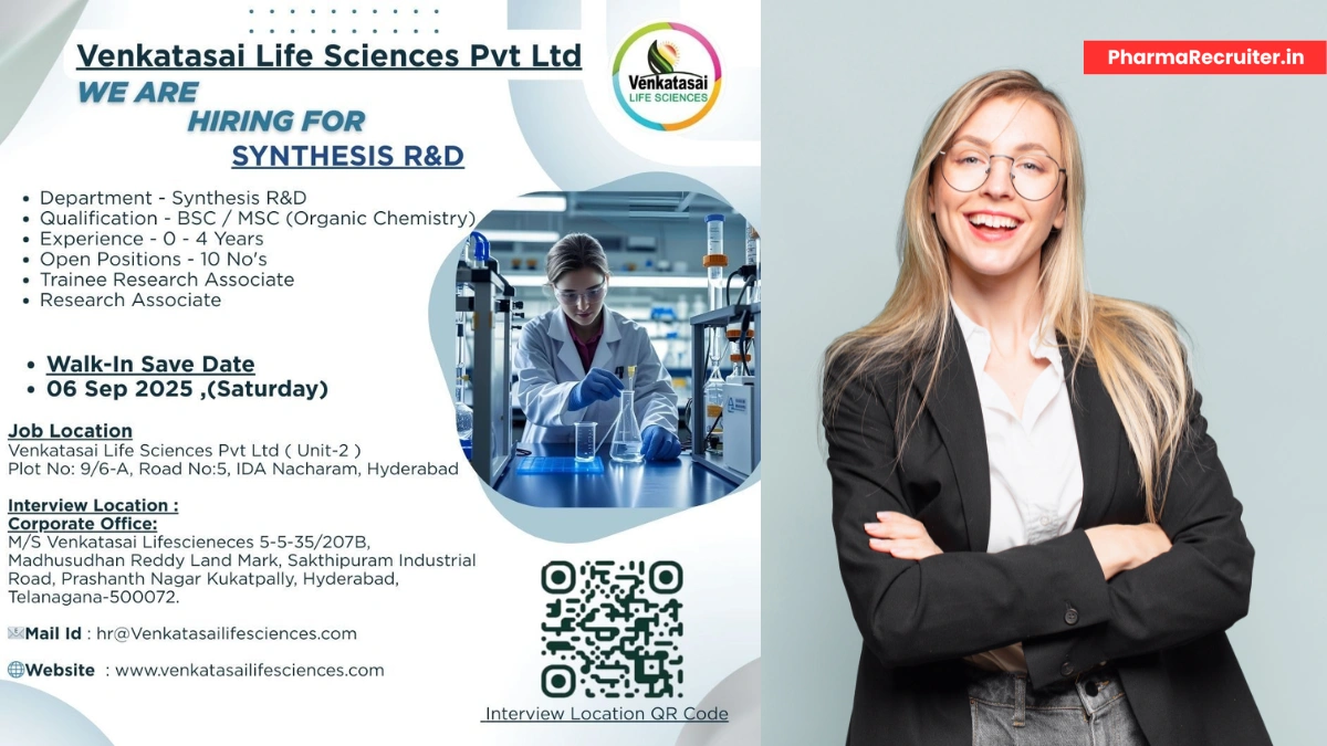 Venkatasai Life Sciences Walk-In Interview for Synthesis R&D – Hyderabad, 06th September 2025