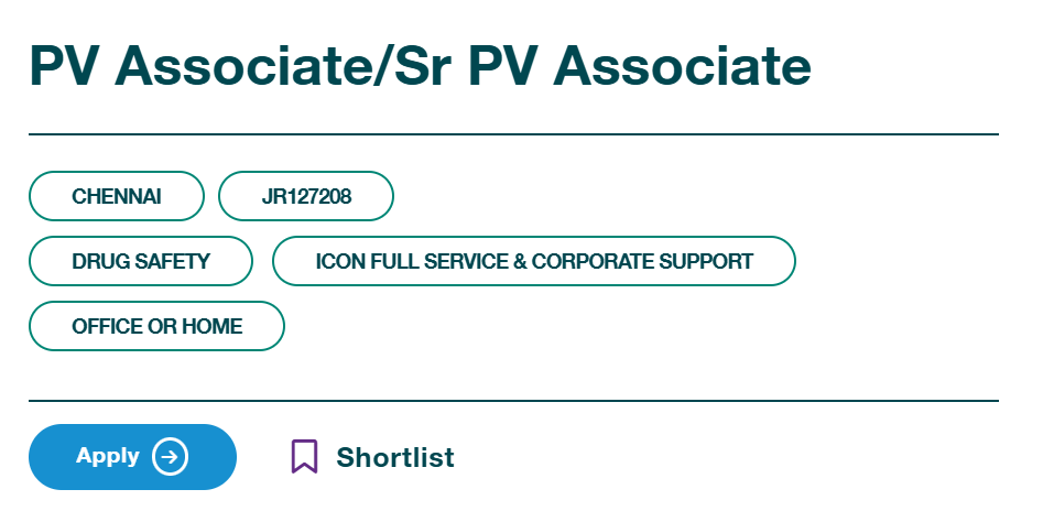 ICON Plc Hiring – PV Associate / Senior PV Associate – Chennai