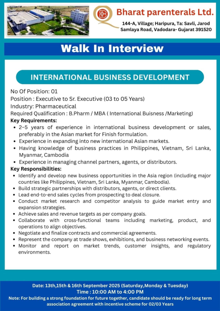 Bharat Parenterals Ltd Walk-in Interview
