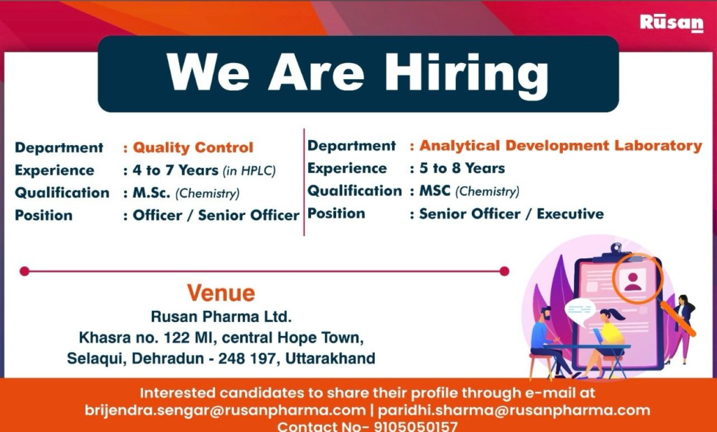 Rusan Pharma Walk-in Interview for Quality Control and Analytical Roles