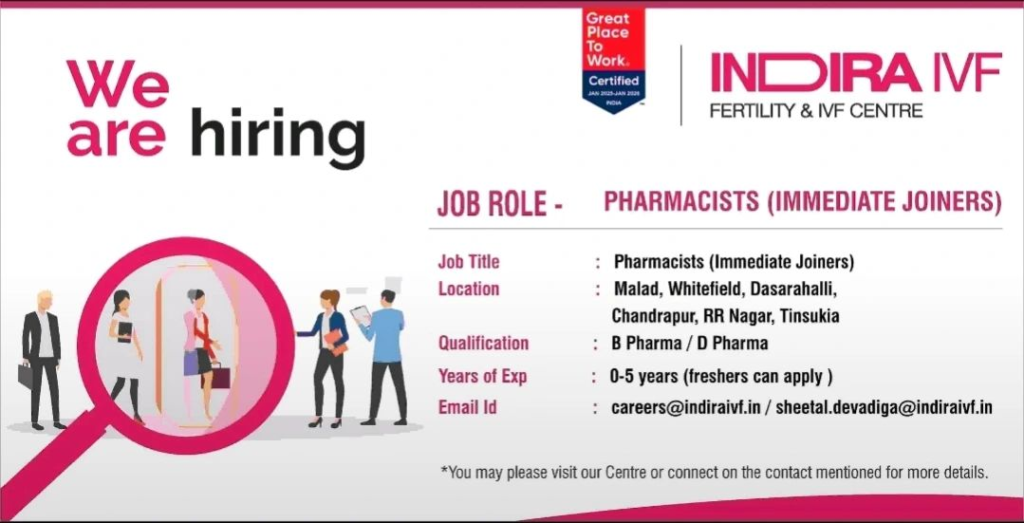 Indira IVF Is Hiring Freshers as a Pharmacist Across Multiple Locations
