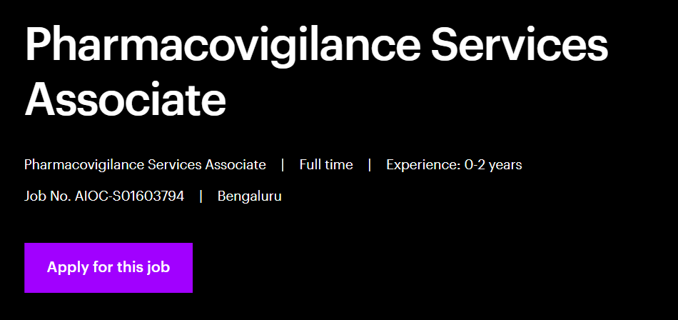 Accenture Hiring Freshers - Pharmacovigilance Services Associate Jobs