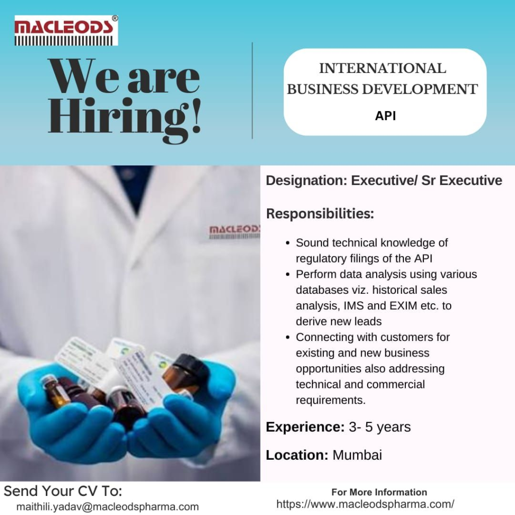Macleods Pharmaceuticals  is Hiring for International Business Development Careers
