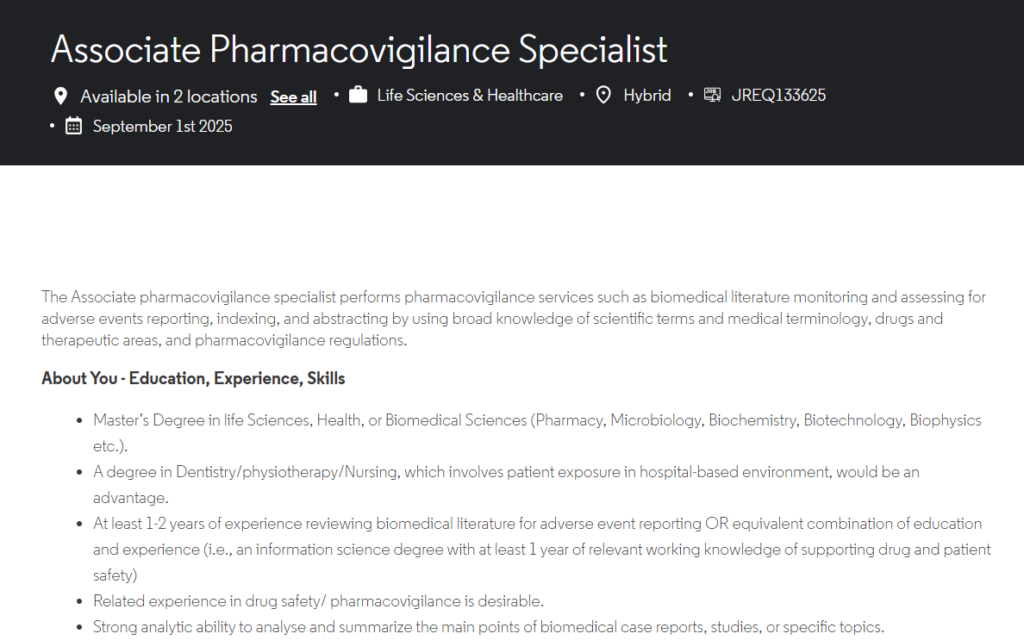 Clarivate Hiring for Associate Pharmacovigilance Specialist in Karnataka & Noida