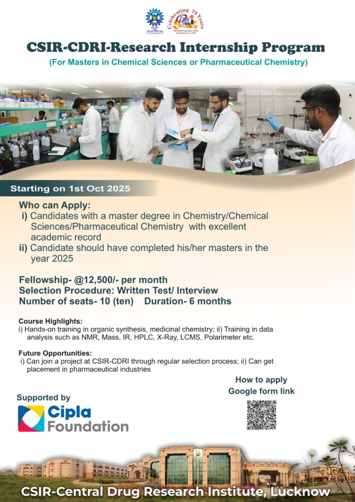 CSIR-CDRI Research Internship 2025 - Launch Your Career in Chemical Sciences