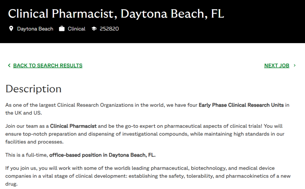 Fortrea is Hiring for Clinical Pharmacist Role in Daytona Beach, FL