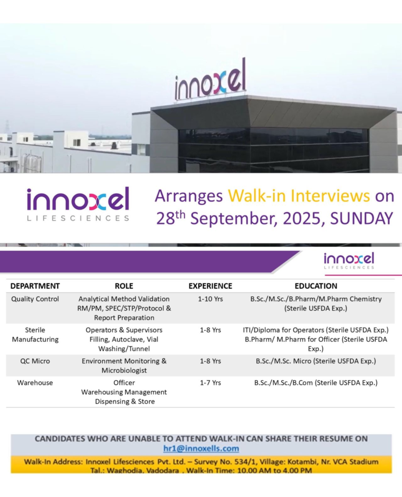 Innoxel Lifesciences Pvt. Ltd. Walk-in Drive Notification