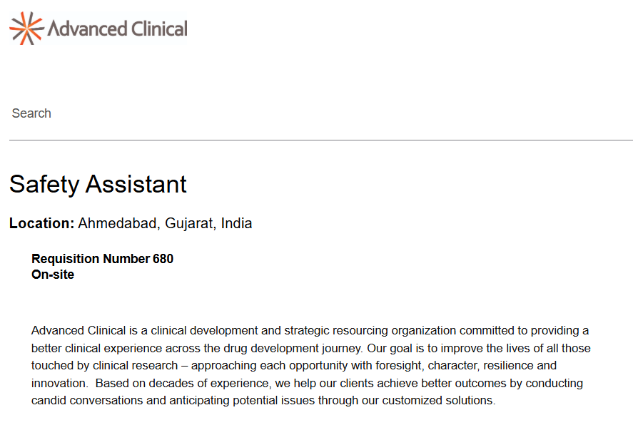 Advanced Clinical - Job Openings for Safety Assistant