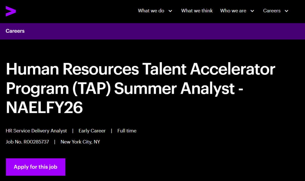 Accenture Paid Internship: Human Resources Talent Accelerator Program (TAP) Summer Analyst