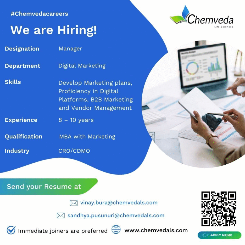 Chemveda Life Sciences is Hiring for Manager - Digital Marketing 2025