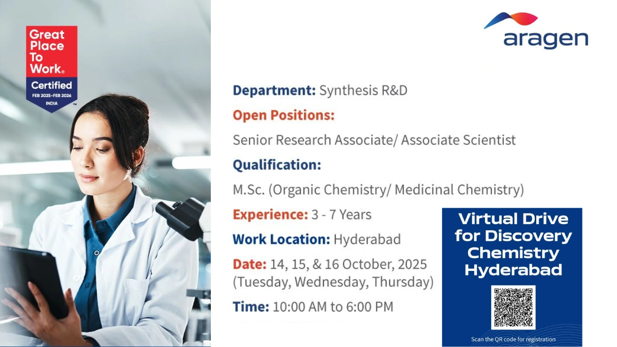Aragen Virtual Drive for Sr Research Associate & Associate Scientist Roles