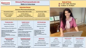 Emcure Pharmaceuticals Is Hiring B.Pharm, M.Pharm, Diploma Holders for QC, QA, Production Roles