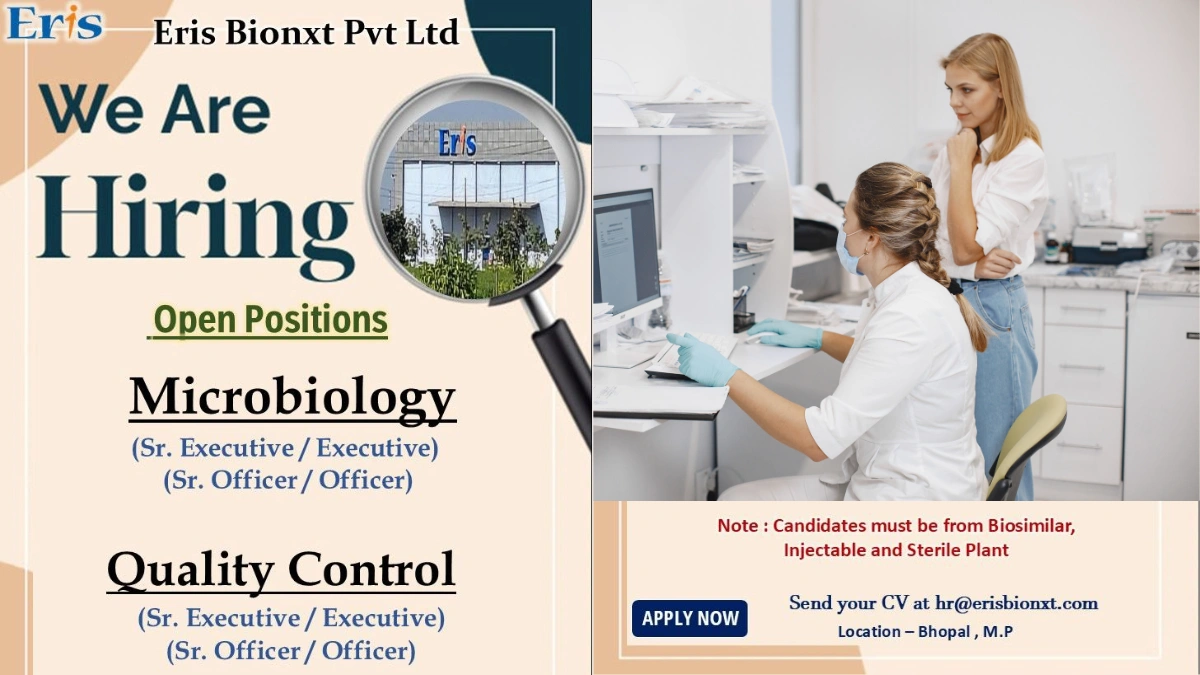 Eris Bionxt Hiring Sr. Executive Roles in Microbiology and Quality Control