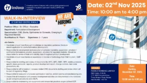 Indoco Hiring Officer, Sr. Officer and Executive - Formulation & Development