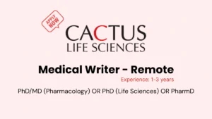 Medical Writer - MedInfo at Cactus Life Sciences