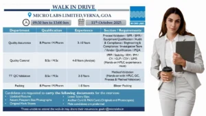Micro Labs Limited Walk in Drive on 11 Oct