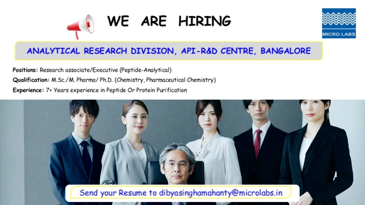 Research Associate and Executive (Peptide-Analytical) at Micro Labs API-R&D Centre, Bangalore