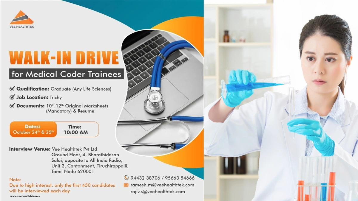 Walk-in Drive for Medical Coder Trainees @ Vee Healthtek on 24th- 25th Oct