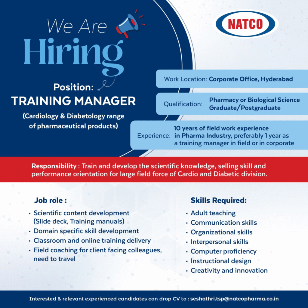 Natco Pharma is Hiring for Lead Cardiology & Diabetology Training