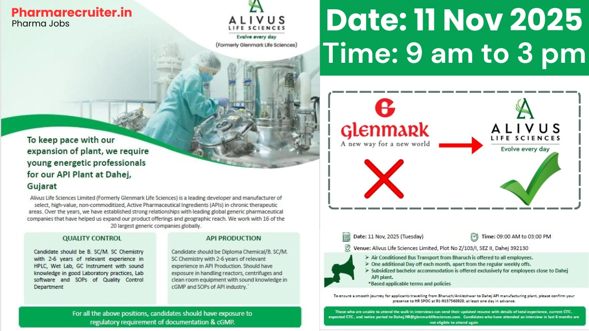 Alivus Life Sciences Walk-in Interview for QC and Production Roles on 11th Nov