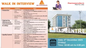 Ami Lifesciences Walk-in Interview for Production, Engineering & QC Jobs in API Pharma