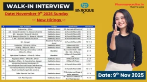 Baroque Pharmaceuticals Walk-in Interviews for Pharma Jobs on 9th Nov