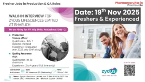 Fresher Jobs @ Zydus Lifesciences Limited - Walk-in Interview for Pharma Jobs