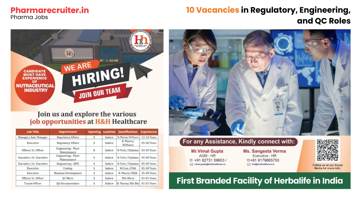 H&H Healthcare Hiring for Regulatory, Engineering, and QC Roles (10 Job Openings)