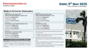 Walk-in Interview @ Intas Pharma - Hiring for Engineering Roles on 9th Nov