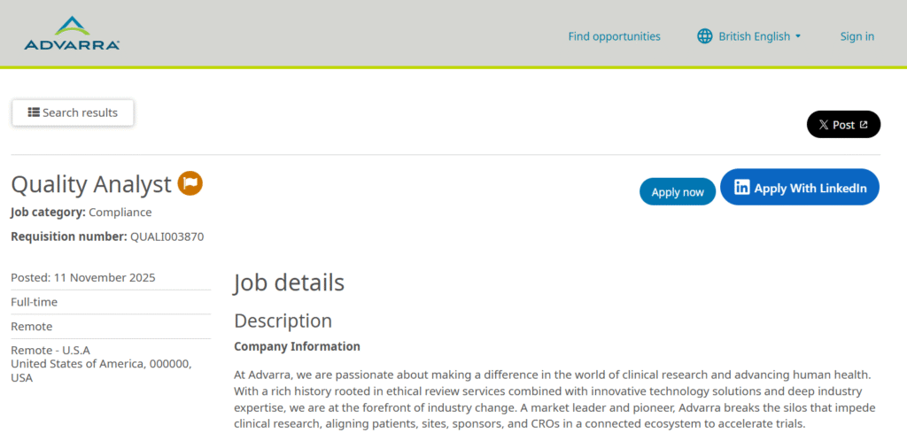 Advarra is Hiring for Remote Quality Analyst Jobs | Clinical Research Compliance Roles