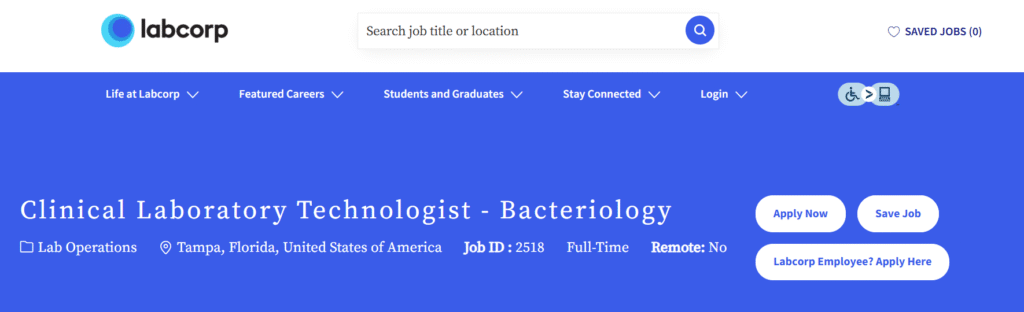 Labcorp Hiring for Clinical Laboratory Technologist - Bacteriology | Pharma Jobs in Tampa