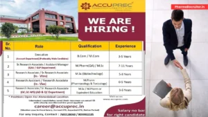 Accuprec Research Labs Hiring Fresher & Experienced for QA, Research Associate Roles in Ahmedabad