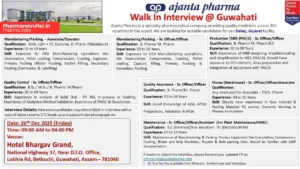 Ajanta Pharma Walk-In Interview 2025 - Production, QC & QA Jobs