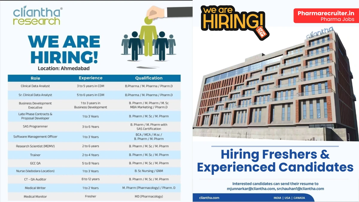 Cliantha Research Hiring for clinical data, QA, medical writing