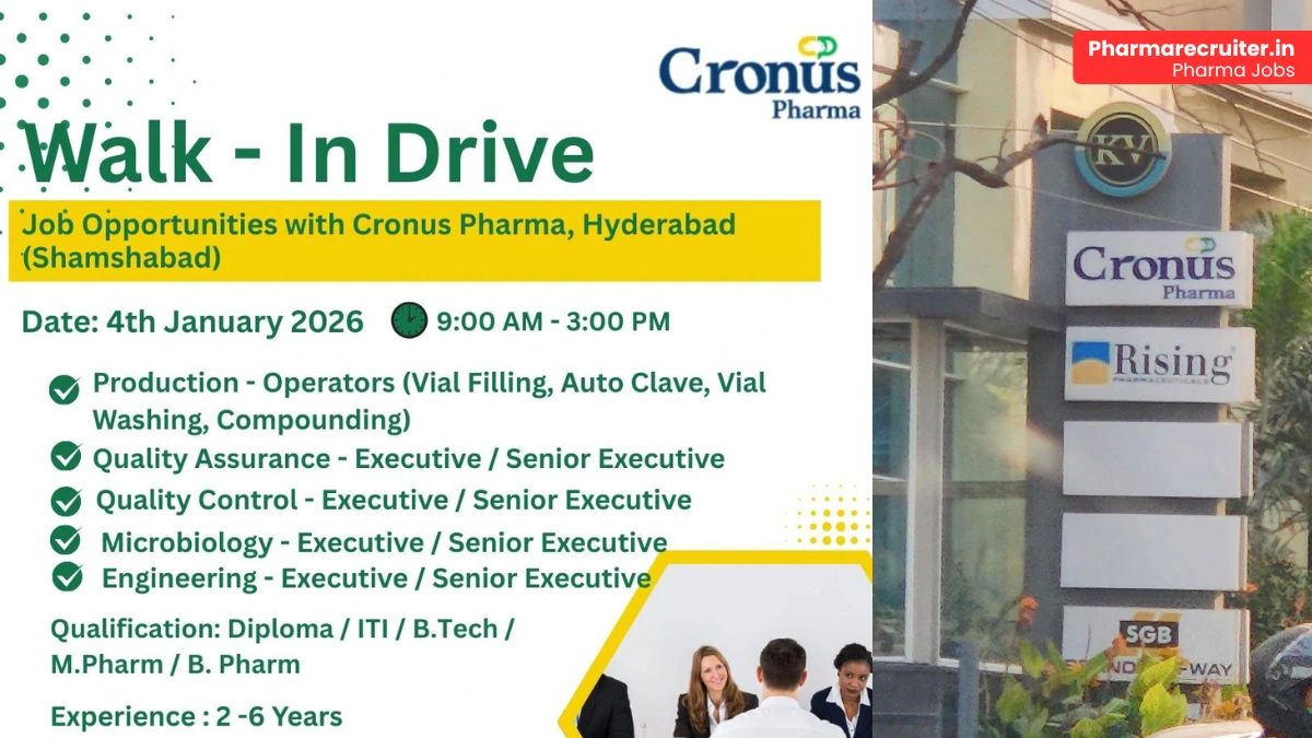 Cronus Pharma Walk-in Drive for Production, QA, QC, Microbiology & Engineering Jobs in Hyderabad