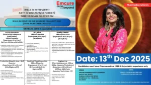 Emcure Walk-In Interview for QA, QC, Production Jobs in Mehsana