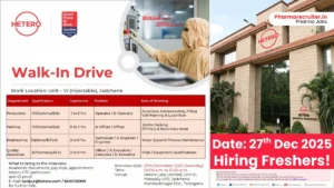 Hetero Labs Hiring for Injectable Unit-VI Production, Packing, Engineering & QA Jobs