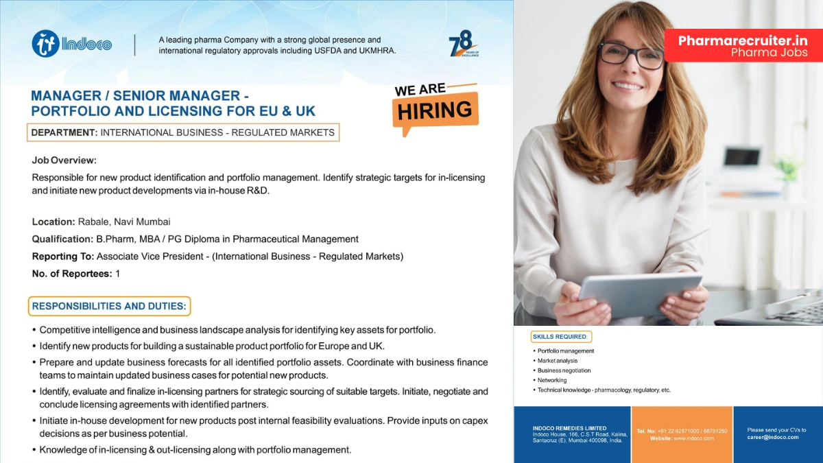 Indoco Remedies Limited Hiring Manager and Senior Manager