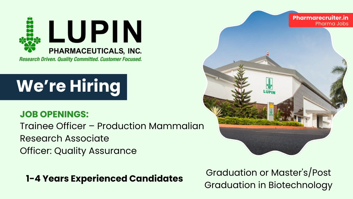 Lupin Limited Hiring for Trainee Officer Production, RA, QC