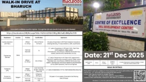Macleods Pharmaceuticals Walk-in Drive for QA, Production & Engineering Jobs in Gujarat & Daman (21 Dec 2025)