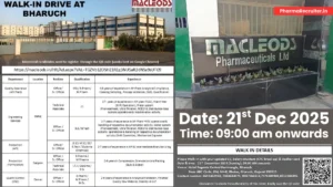 Macleods Pharmaceuticals Walk-in Interview for QA, QC, Production & Engineering Jobs