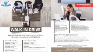 Mankind Pharma Walk-In Drive for QC & QA Officer & Sr. Officer Jobs on 28th Dec