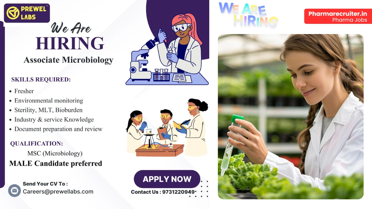 Prewel Labs - Job Openings for Associate Microbiology Fresher Jobs in Bengaluru 2026