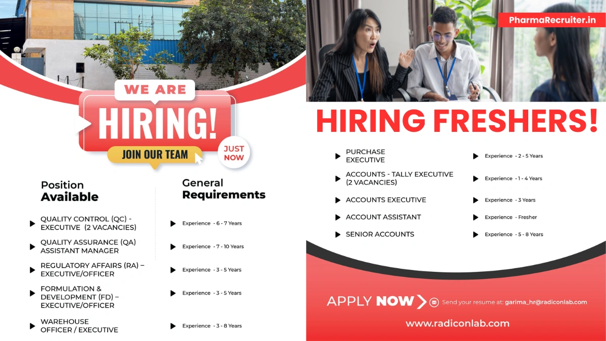 Radicon Laboratories Hiring for QC, QA, Regulatory Affairs & More (0-10 Years Exp)